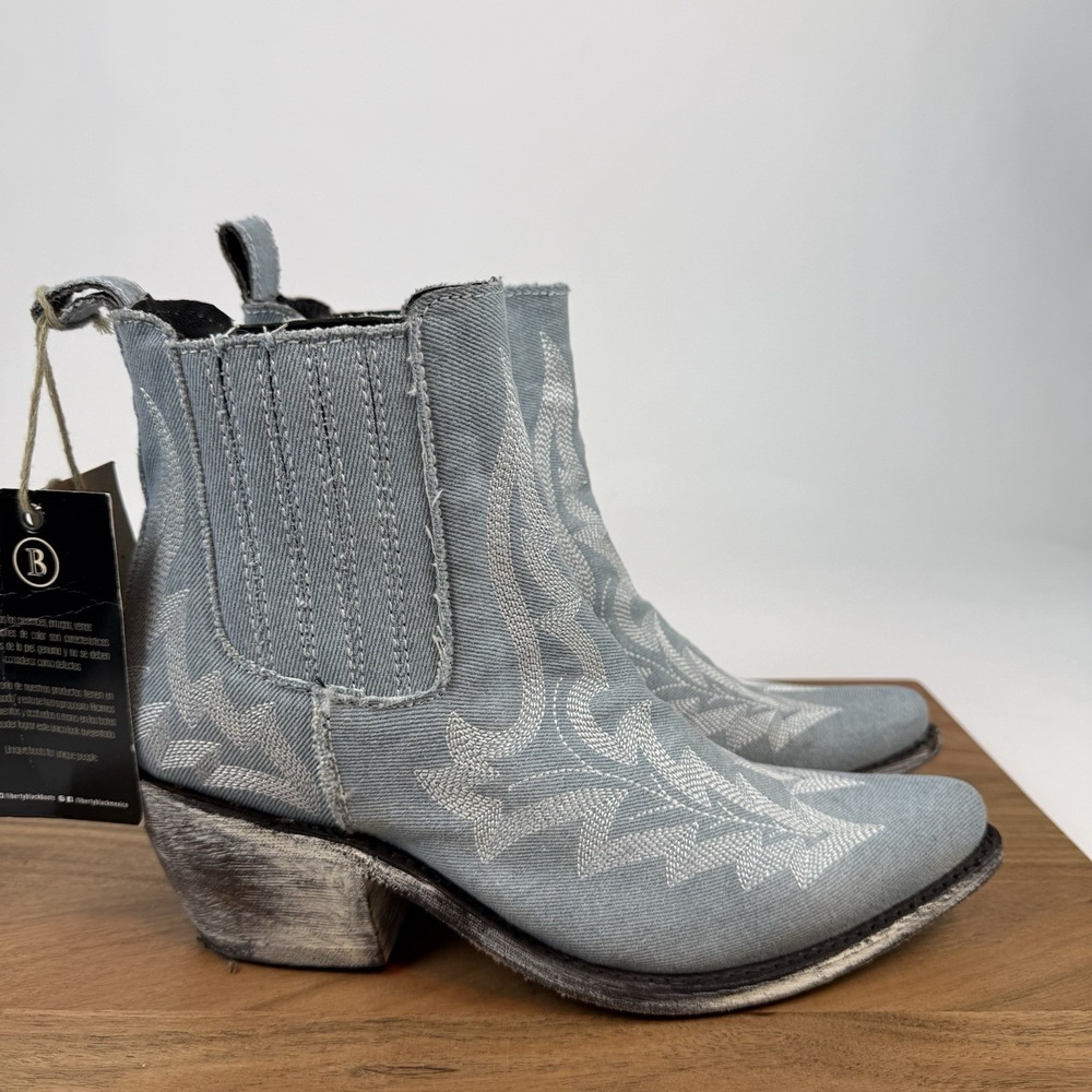 New Womens Liberty Black Simone Hand Made in Denim Western Booties Sz 9 M